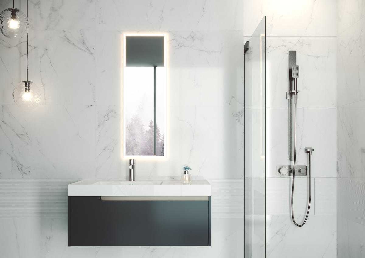 Des salles de bains modernes équipées d'un receveur de douche Krion Shell®